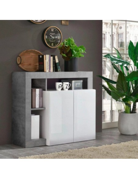 Madia 2 ante con vani a giorno Bianco laccato/Cemento