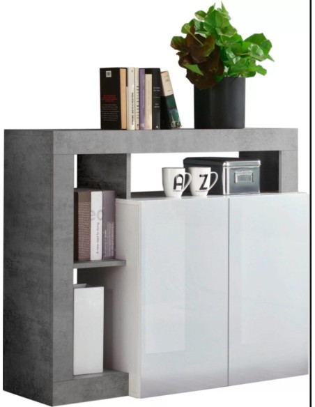 Madia 2 ante con vani a giorno Bianco laccato/Cemento