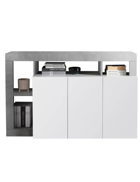 Madia 3 ante con vani a giorno Bianco laccato/Cemento