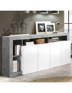 Madia 4 ante con vani a giorno Bianco laccato/Cemento