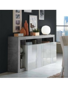 Madia 4 ante con vani a giorno Bianco laccato/Cemento 2