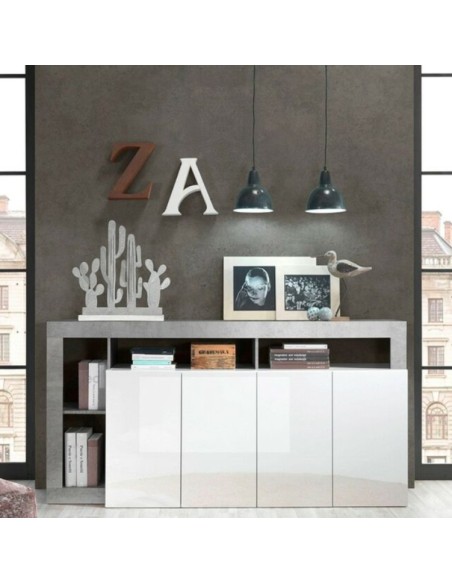 Madia 4 ante con vani a giorno Bianco laccato/Cemento