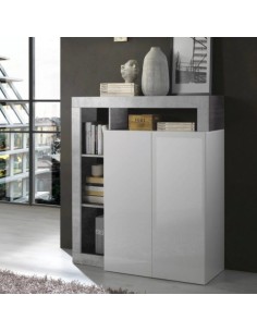 Madia 2 ante Alta con vani a giorno Bianco laccato/Cemento