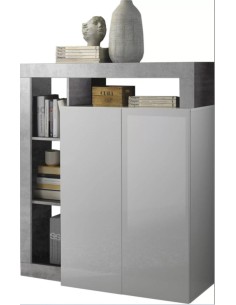 Madia 2 ante Alta con vani a giorno Bianco laccato/Cemento 2