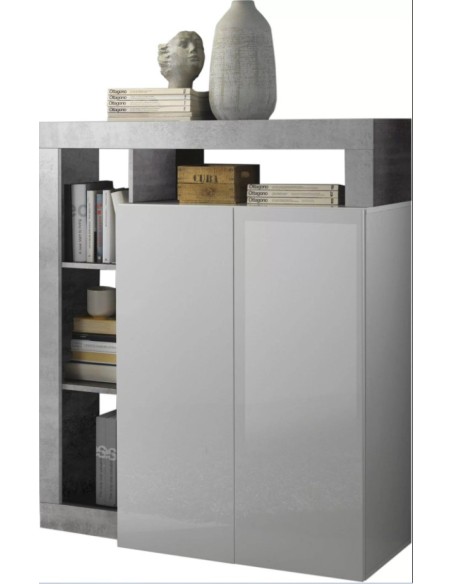 Madia 2 ante Alta con vani a giorno Bianco laccato/Cemento