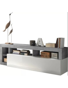 Porta TV con vani a giorno Bianco laccato/Cemento 2