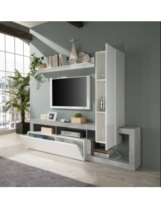 Parete soggiorno Bianco laccato/Cemento con mensola