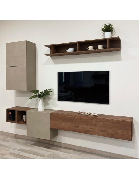 Parete attrezzata sospesa 54 Argilla - Mercure