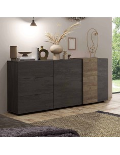 Madia 2 ante - 3 cassetti con fascia Titanio / Noce mercure