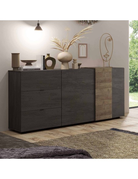 Madia 2 ante - 3 cassetti con fascia Titanio / Noce mercure