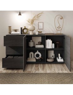 Madia 2 ante - 3 cassetti con fascia Titanio / Noce mercure 2