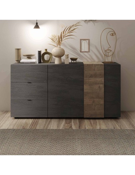 Madia 2 ante - 3 cassetti con fascia Titanio / Noce mercure