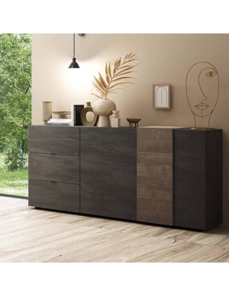 Madia 2 ante - 3 cassetti con fascia Titanio / Noce mercure