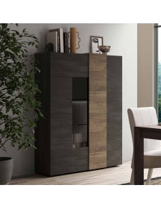 Vetrina 2 ante con fascia Titanio / Noce mercure