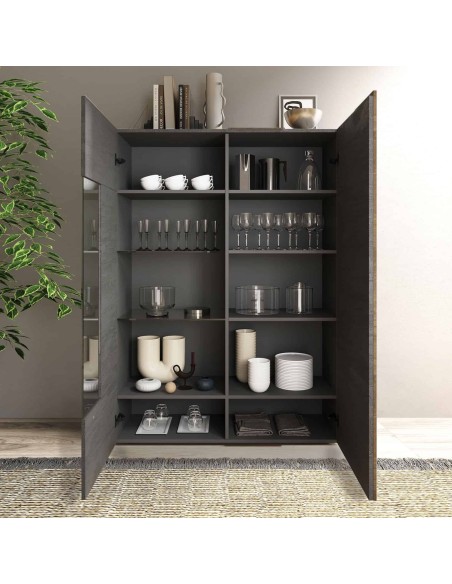 Vetrina 2 ante con fascia Titanio / Noce mercure