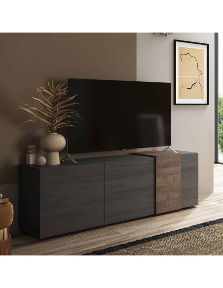 Porta TV 3 ante con fascia Titanio / Noce mercure