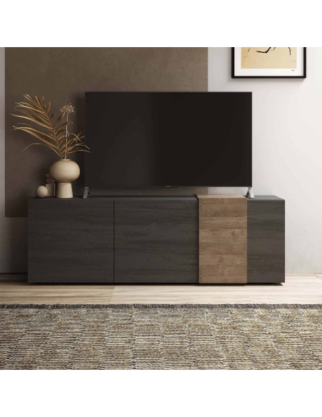 Porta TV 3 ante con fascia Titanio / Noce mercure