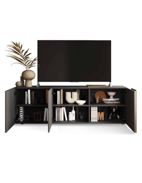 Porta TV 3 ante con fascia Titanio / Noce mercure