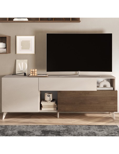 Porta TV 1 anta - 1 cassetto - 1 ribalta Cashmere / Mercure