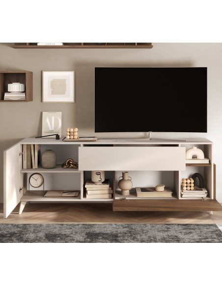 Porta TV 1 anta - 1 cassetto - 1 ribalta Cashmere / Mercure