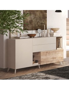 Madia 3 cassetti - 1 anta Cashmere/Rovere