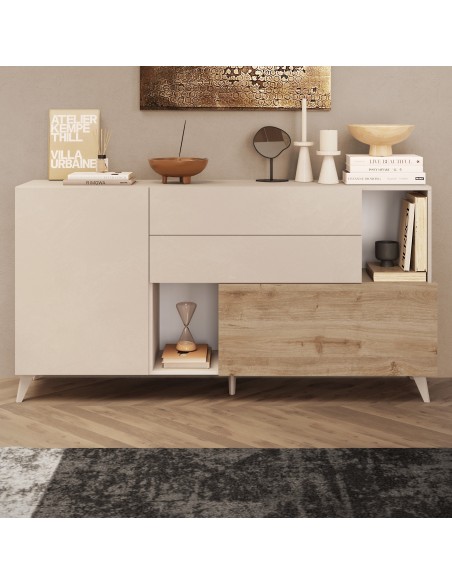 Madia 3 cassetti - 1 anta Cashmere/Rovere