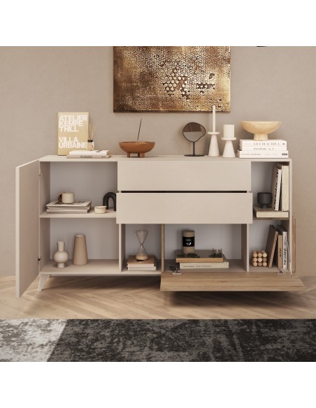 Madia 3 cassetti - 1 anta Cashmere/Rovere