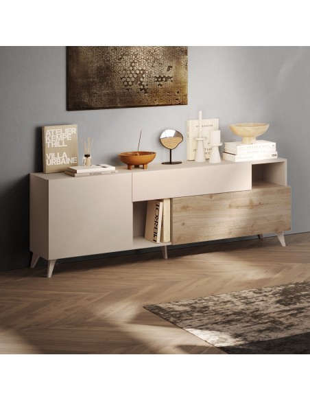 PORTA TV 1 anta - 1 cassetto - 1 ribalta Cashmere / Rovere