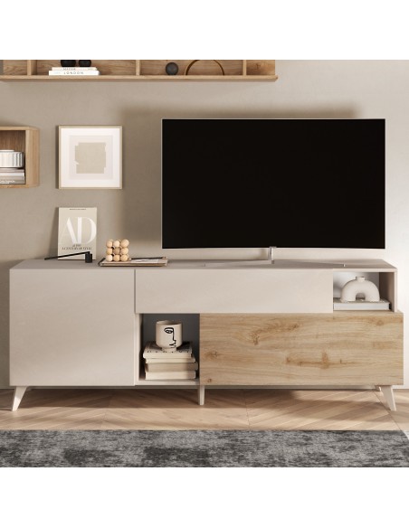 PORTA TV 1 anta - 1 cassetto - 1 ribalta Cashmere / Rovere