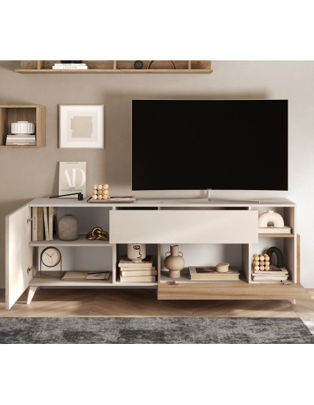 PORTA TV 1 anta - 1 cassetto - 1 ribalta Cashmere / Rovere
