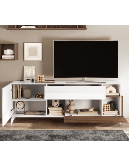 Porta TV 1 anta - 1 cassetto - 1 ribalta Bianco laccato / Mercure