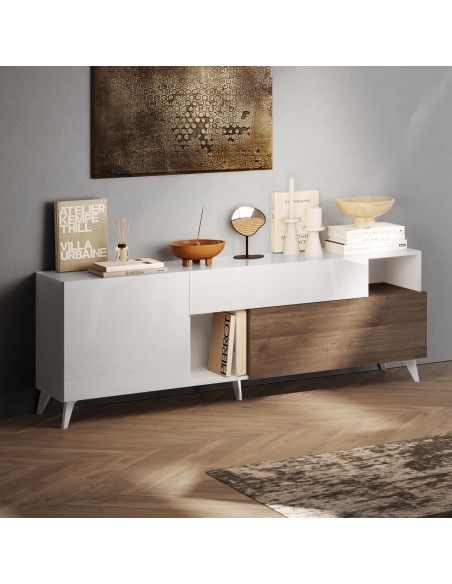 Porta TV 1 anta - 1 cassetto - 1 ribalta Bianco laccato / Mercure