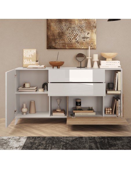 Madia 3 cassetti - 1 anta Bianco laccato / Rovere