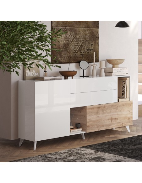 Madia 3 cassetti - 1 anta Bianco laccato / Rovere