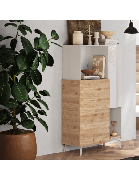 Madia 2 ante - 2 vani Bianco laccato / Rovere