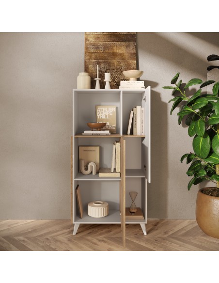 Madia 2 ante - 2 vani Bianco laccato / Rovere