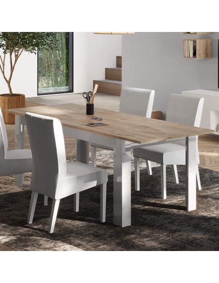 Tavolo allungabile Bianco laccato / Rovere Kadiz (Sedie escluse)