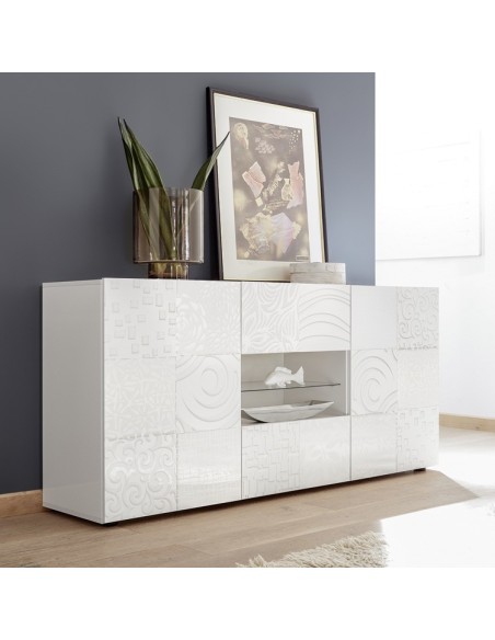 Credenza 2 ante - 2 cassetti serigrafata Bianco laccato