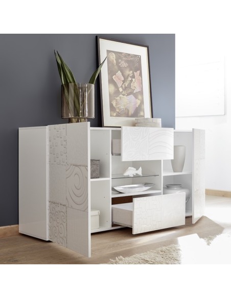 Credenza 2 ante - 2 cassetti serigrafata Bianco laccato