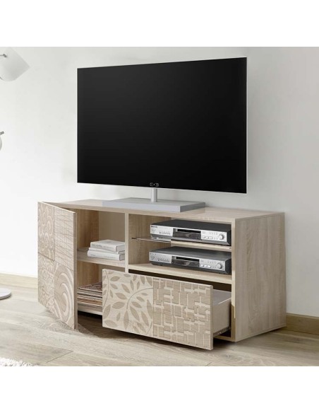 Porta TV  1 anta - 1 cassetto Serigrafato Rovere cm 122