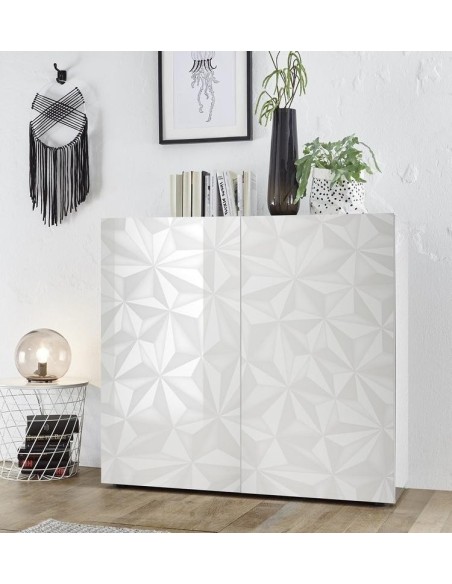 Madia 2 ante con serigrafia geometrica Bianco laccato