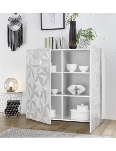 Madia 2 ante con serigrafia geometrica Bianco laccato 2