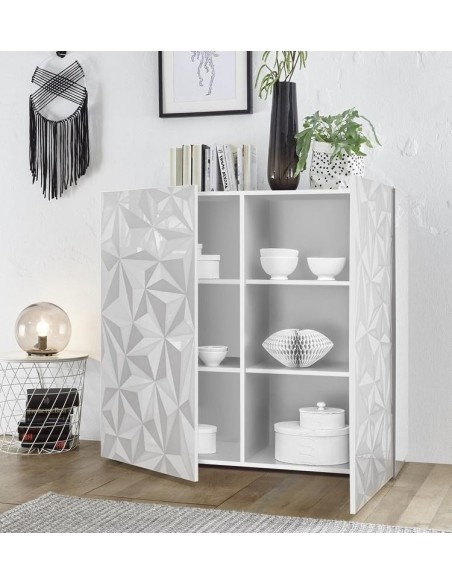 Madia 2 ante con serigrafia geometrica Bianco laccato