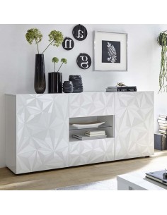Credenza 2 ante - 2 cassetti con serigrafia geometrica Bianco laccato