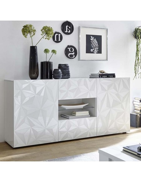 Credenza 2 ante - 2 cassetti con serigrafia geometrica Bianco laccato