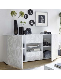 Credenza 2 ante - 2 cassetti con serigrafia geometrica Bianco laccato 2