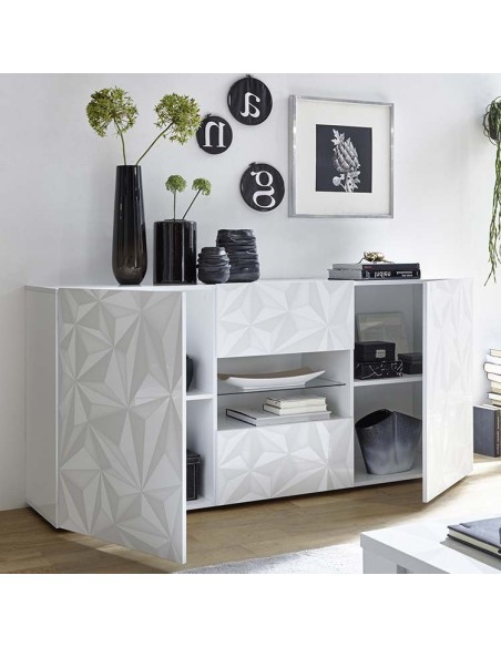 Credenza 2 ante - 2 cassetti con serigrafia geometrica Bianco laccato