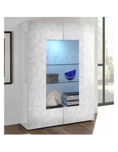 Vetrina 2 ante con serigrafia geometrica Bianco laccato (Led esclusi)