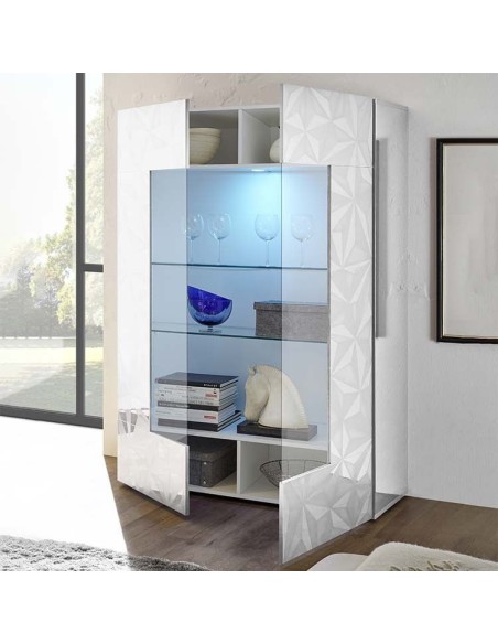 Vetrina 2 ante con serigrafia geometrica Bianco laccato (Led esclusi)