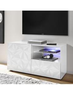 Porta TV 1 anta - 1 cassetto con serigrafia geometrica Bianco laccato (Led escluso)
